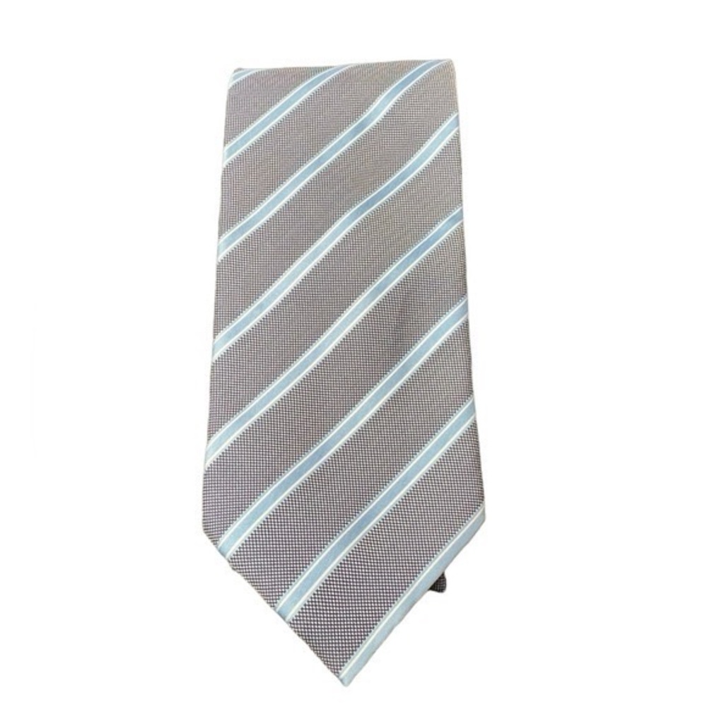 Ermenegildo Zegna 100% Silk Necktie Italy Luxury Striped Gray/Blue/White NWT